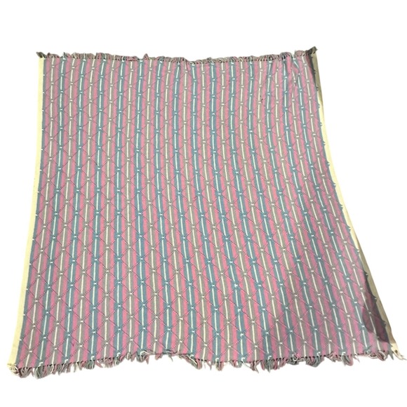 Other - Handmade Crochet Blanket Throw Pink Blue‎ Gray White Striped Afghan Cottage